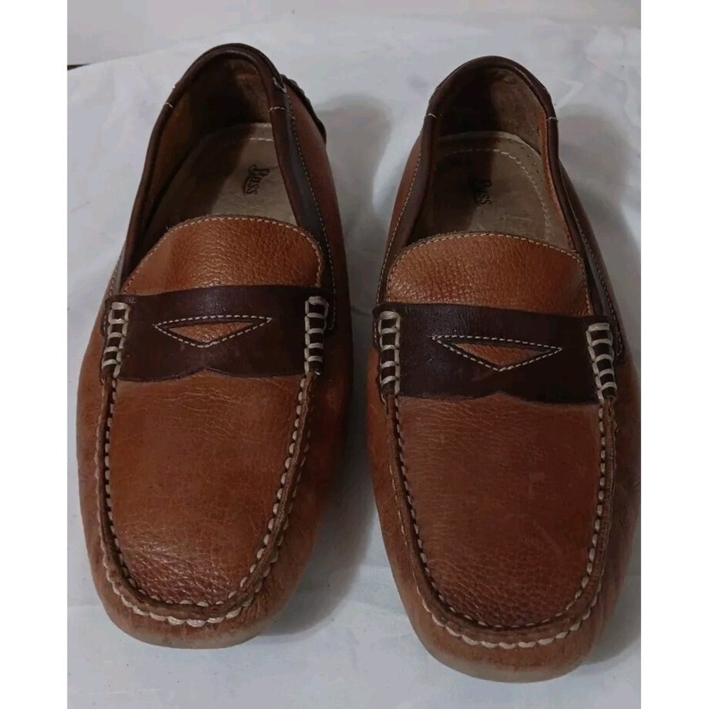 Bass Driving Shoes Mens 9 M Brown Leather Monterey Slip On Loafers Moccasin READ